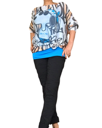 Chandail tricot snoopy blanc, noir, bleu avec pantalon noir