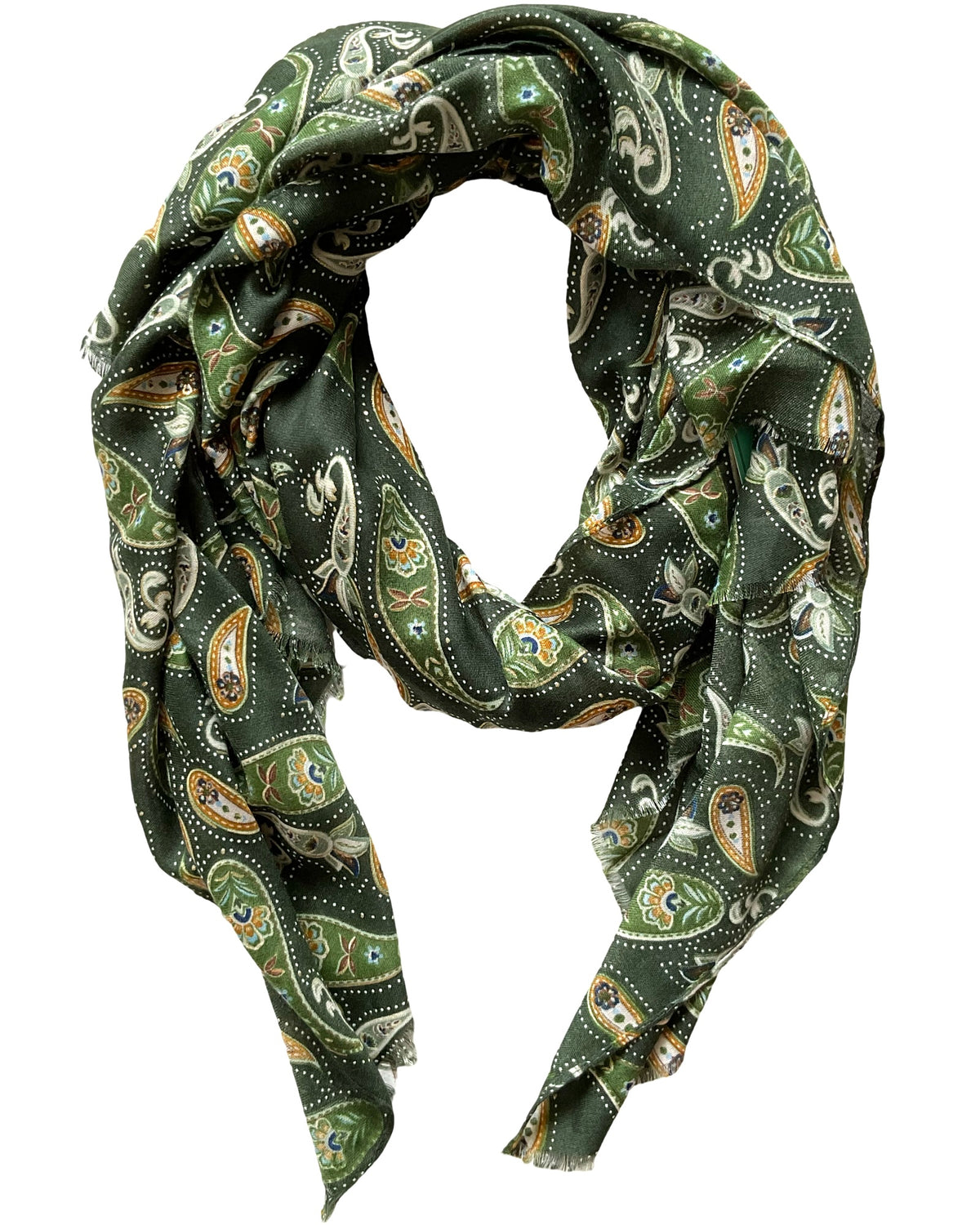 Foulard paisley vert kaki 100% viscose