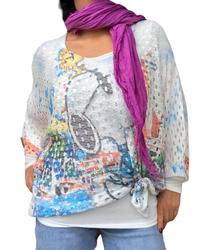 Chandail en filet snoopy multicolore avec t-shirt manche longue blanc