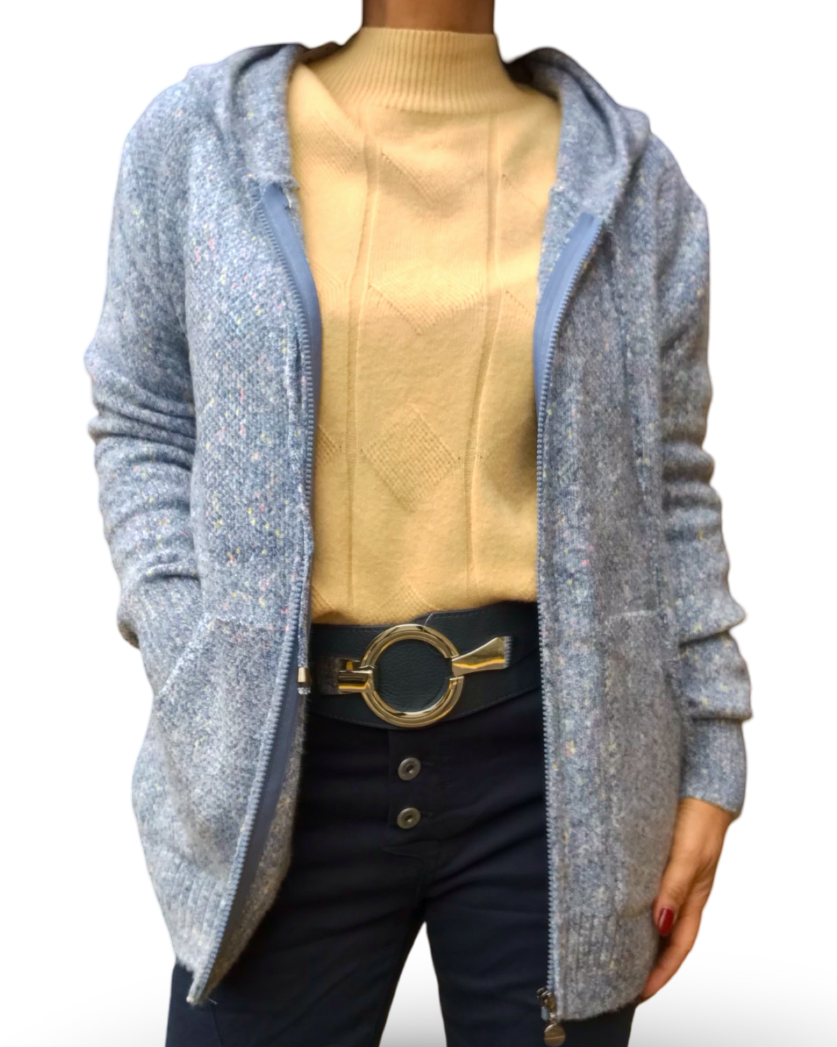 Cardigan chiné à capuchon bleu