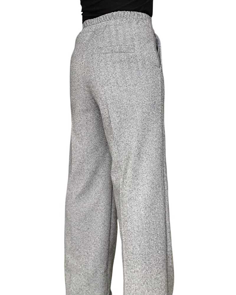 Pantalon chevron gris jambe droite taille élastique de coté