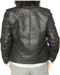 Jacket court noir en cuir vegan patch work de dos