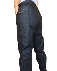 Pantalon noir boyfriend en similicuir, 30 pouces de longueur de jambe