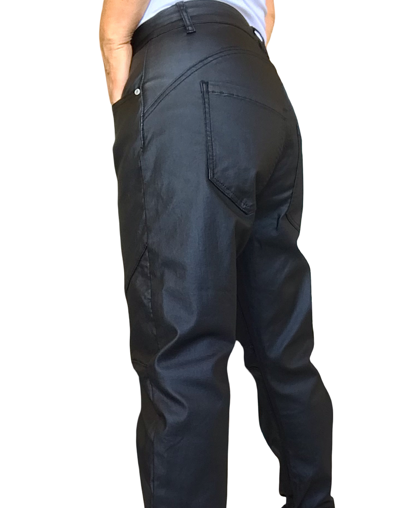 Pantalon noir boyfriend en similicuir, 30 pouces de longueur de jambe