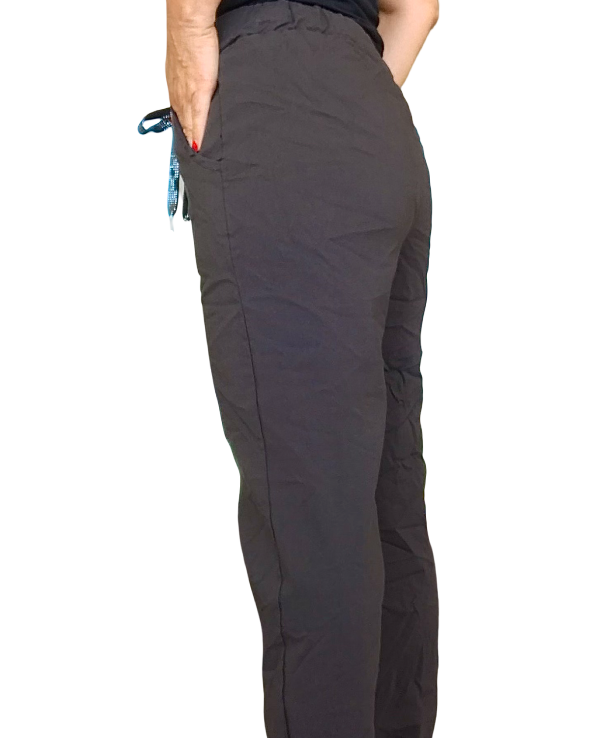 Pantalon brun à taille élastique avec cordon