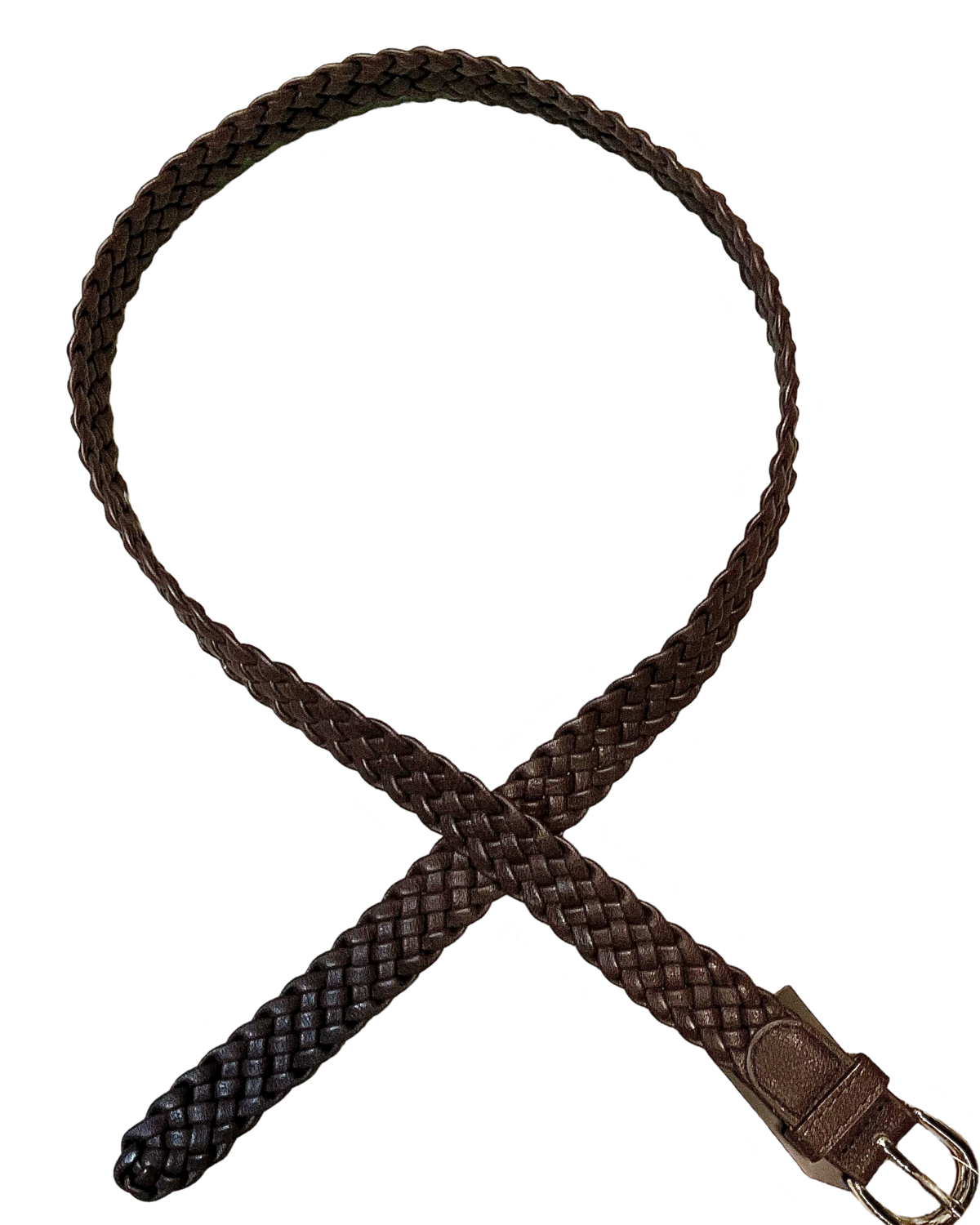 Ceinture tressée brune en cuir vegan 1 pouce de largeur