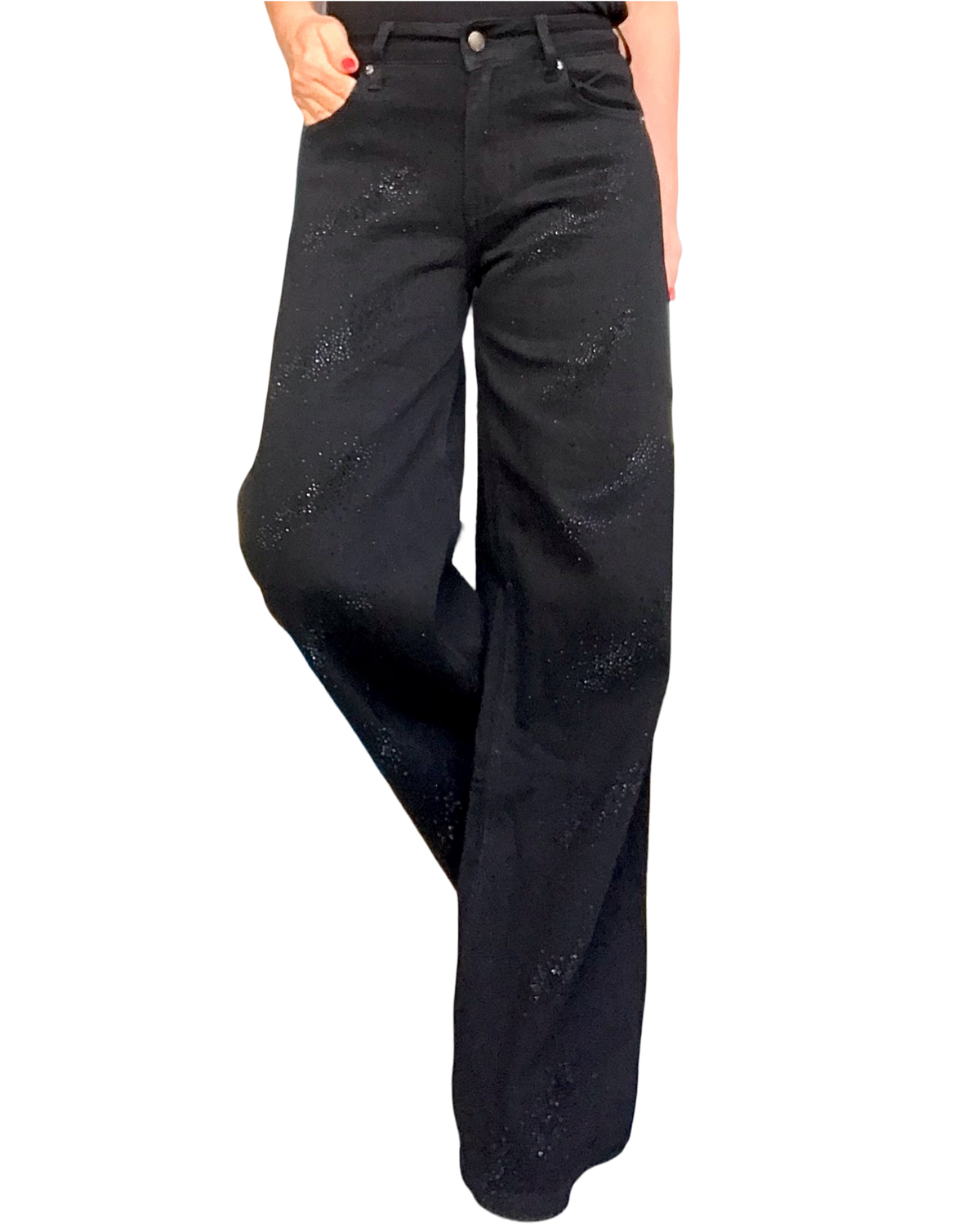 Pantalon noir avec pierres noires 32 pouces de jambe