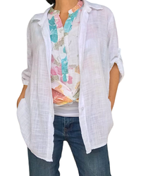Chemise blanche 3/4 en coton-lin chic