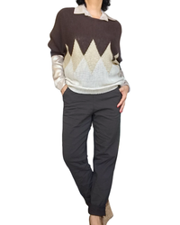 Pantalon brun à taille élastique avec cordon