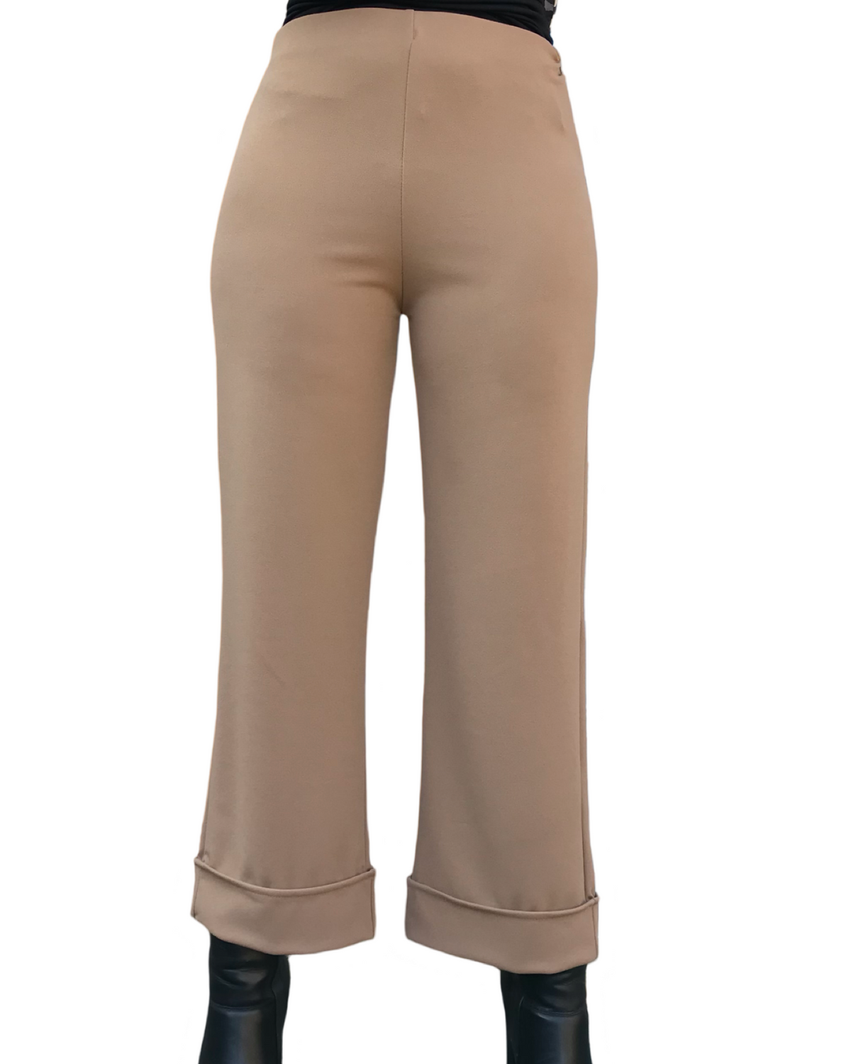 Pantalon jambe droite 7/8 taille élastique camel