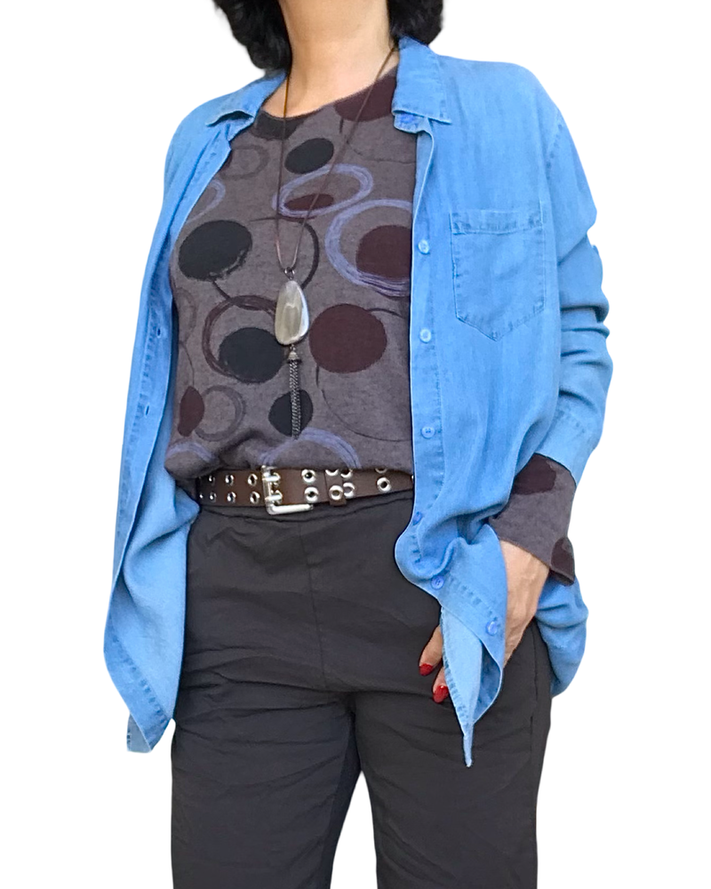 T-shirt manche longue brun imprimé de cercle