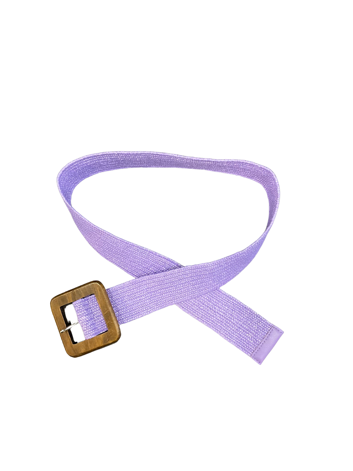 Ceinture lilas élastique en jute avec boucle carrée en bois.