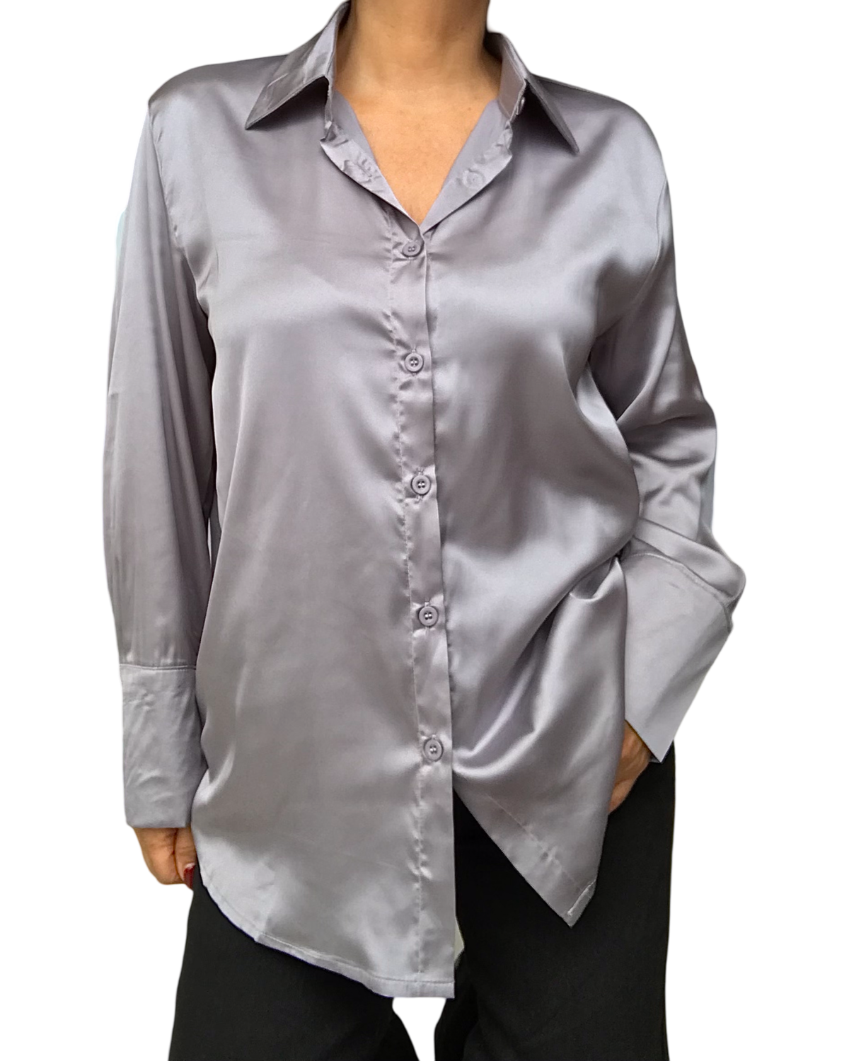 Chemise en satin grise