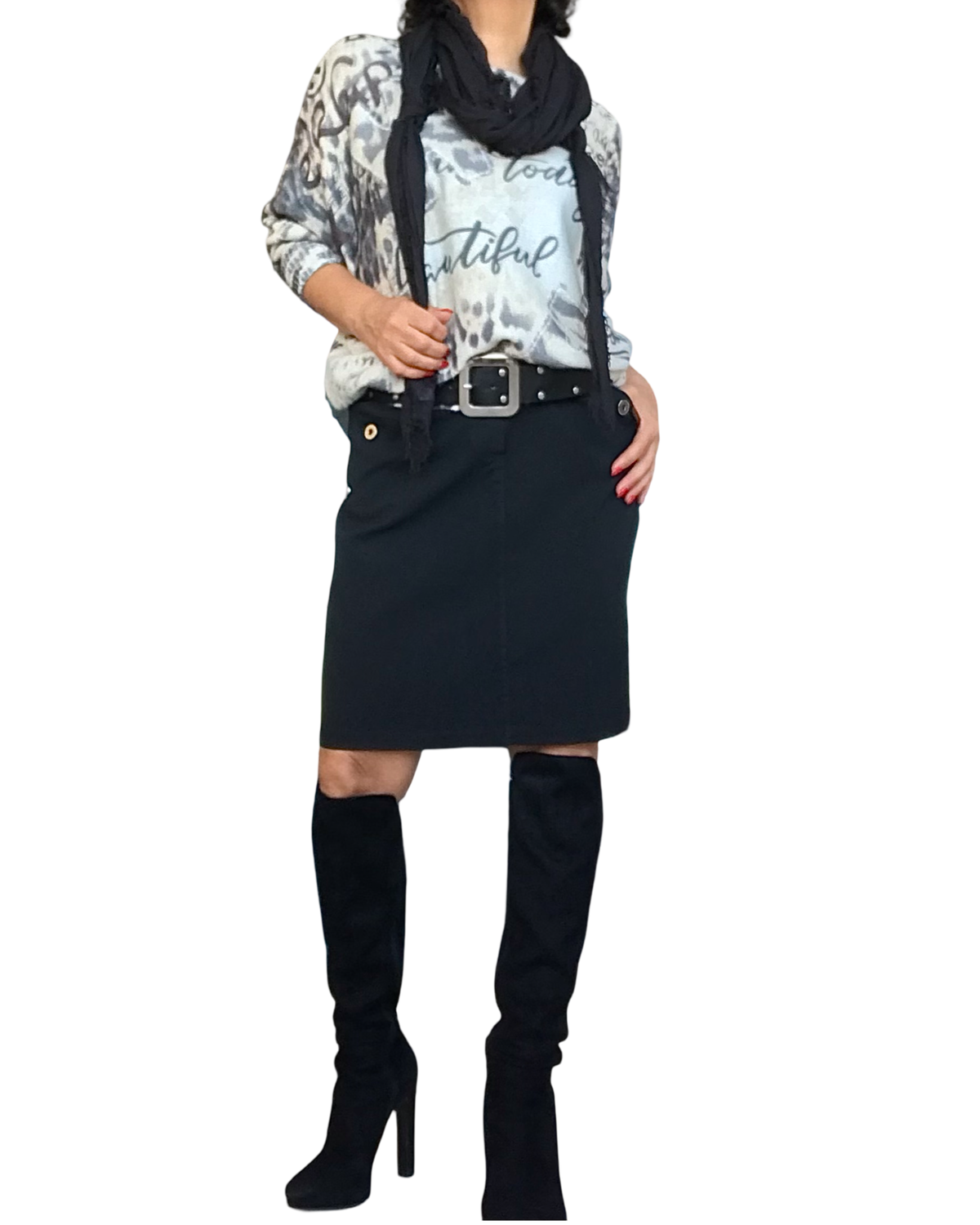 Chandail en tricot imprimé de lettres crème manche longue