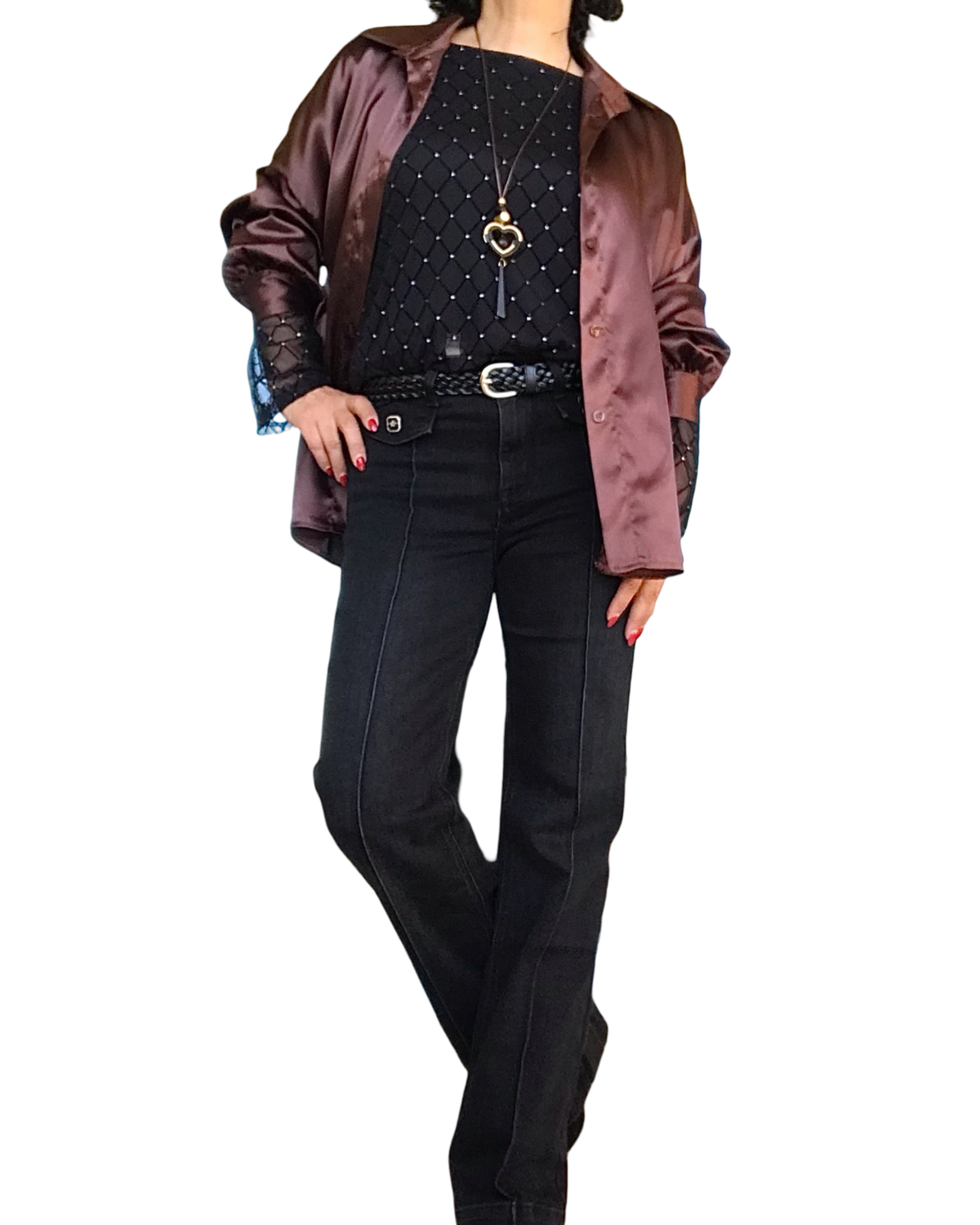 Jeans noir jambe droite avec sur picure le long de la jambe