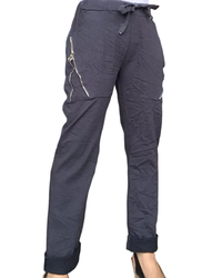 Pantalon anthracite à taille élastique avec cordon et zip sur les cuisses