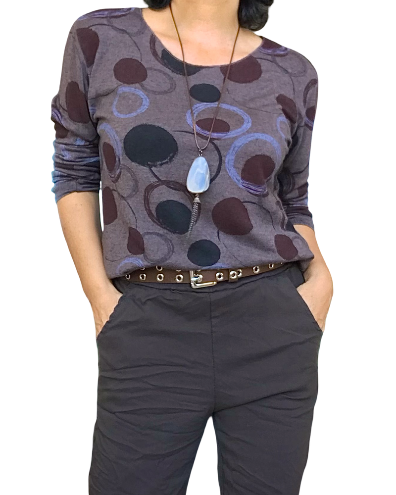 T-shirt manche longue brun imprimé de cercle