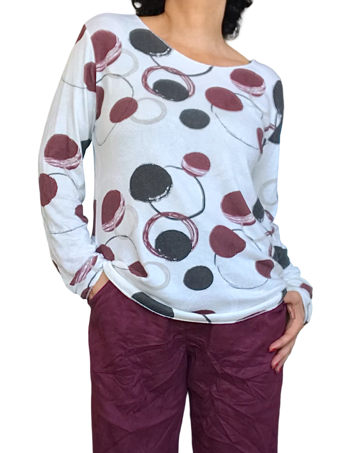 T-shirt manche longue crème  imprimé de cercle