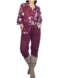 Chemise bourgogne à carreaux beige, crème et noir manche longue