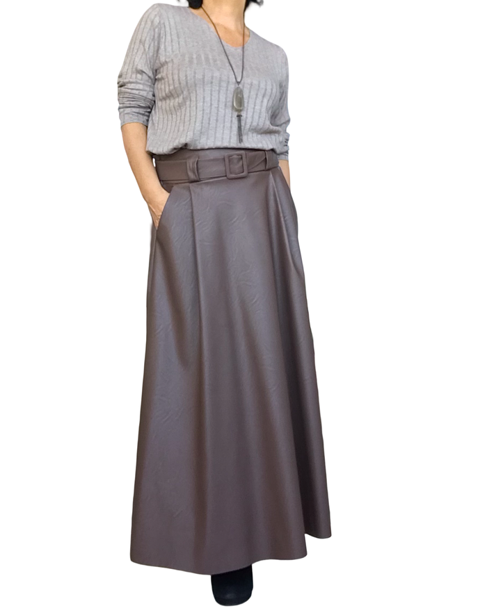 Chandail uni beige en rib col en V manche longue