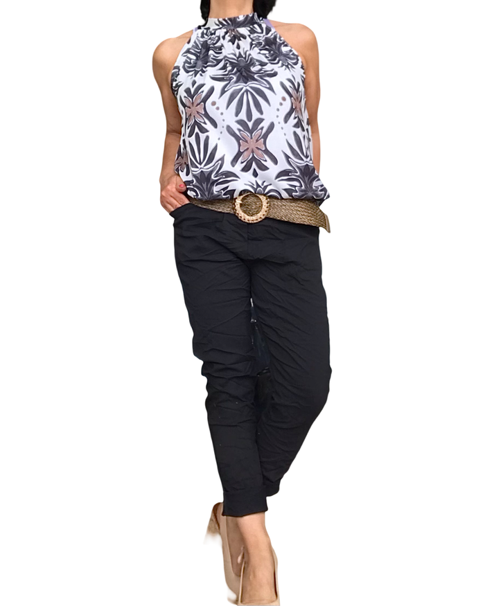 Camisole noué au cou imprimé feuillage