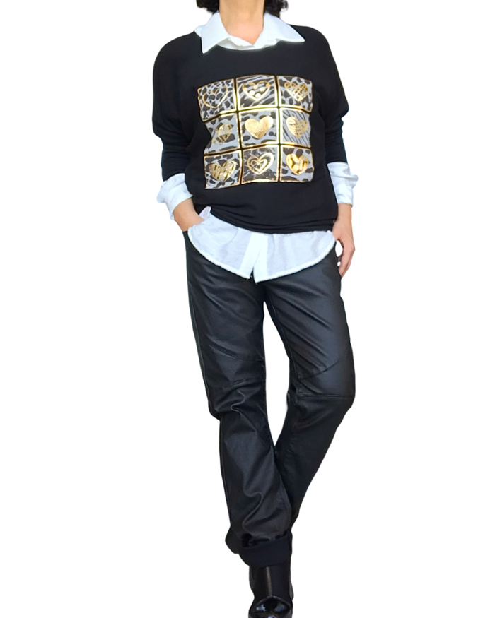 Pantalon noir boyfriend en similicuir, 30 pouces de longueur de jambe