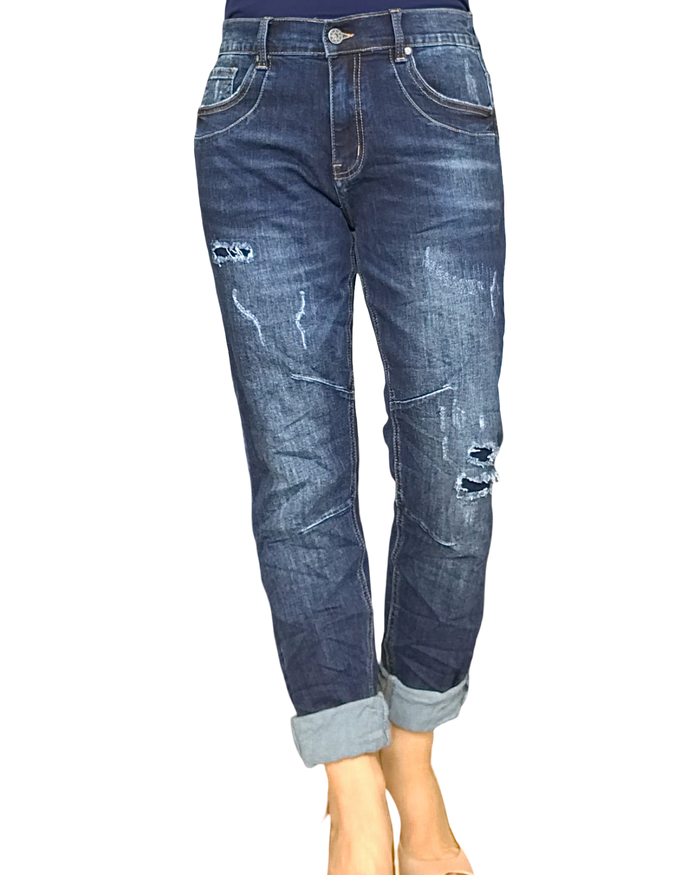 Jeans boyfriend bleu foncé – Style urbain & confort | Livraison 27 Mai