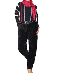 Pantalon noir en velours taille élastique