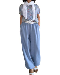 T-shirt fleuri bleu col rond – Confort & style | Virage Mode
