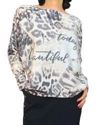 Chandail en tricot imprimé de lettres crème manche longue