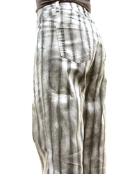 Pantalon rayé crème et moka jambe droite 32 pouces de jambe