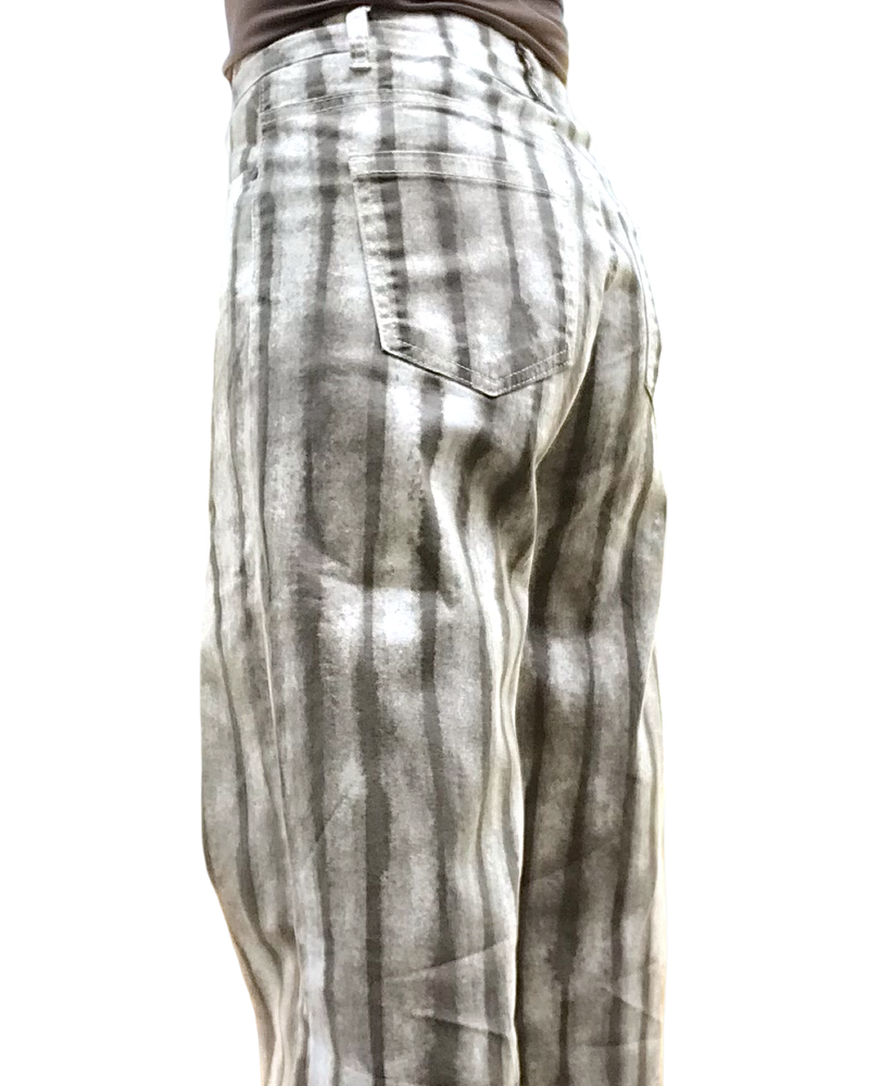 Pantalon rayé crème et moka jambe droite 32 pouces de jambe