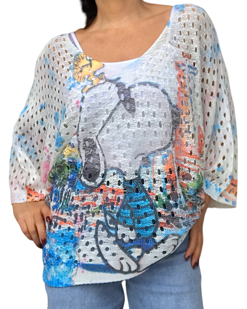 Chandail en filet snoopy multicolore