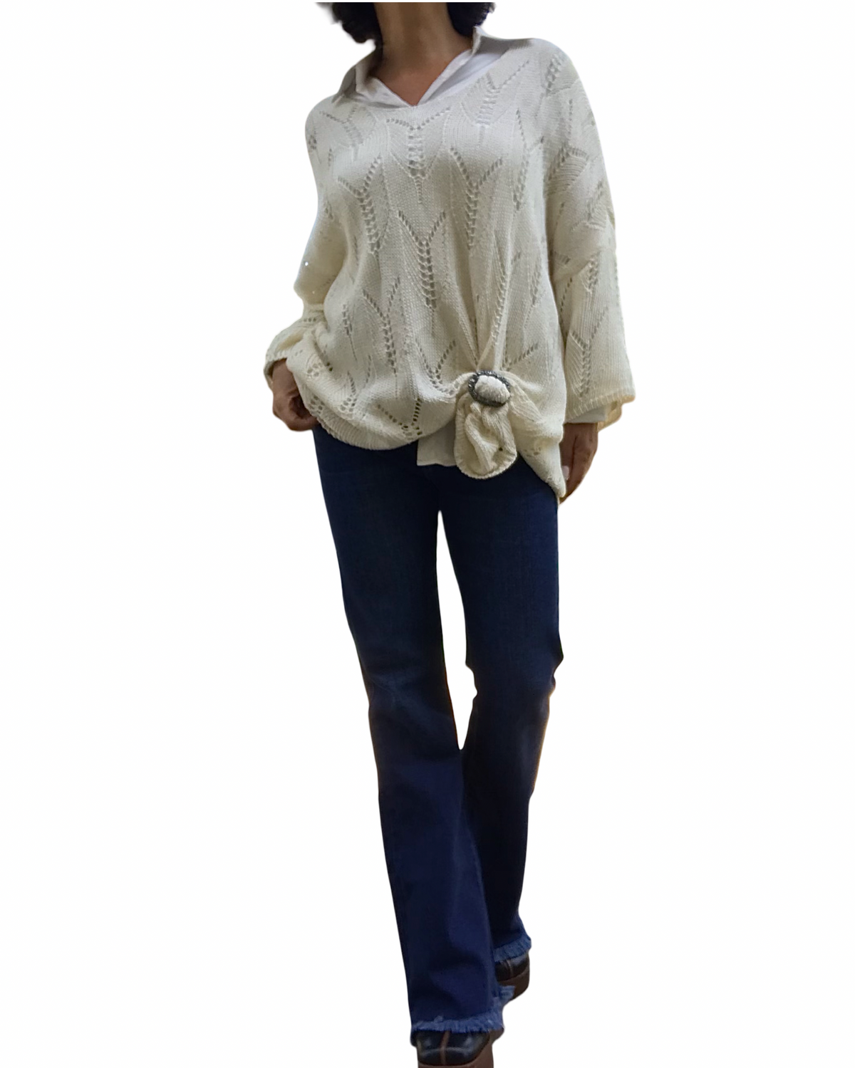 Jeans flare bleu foncé 30 pouces de jambes, frangé au bas