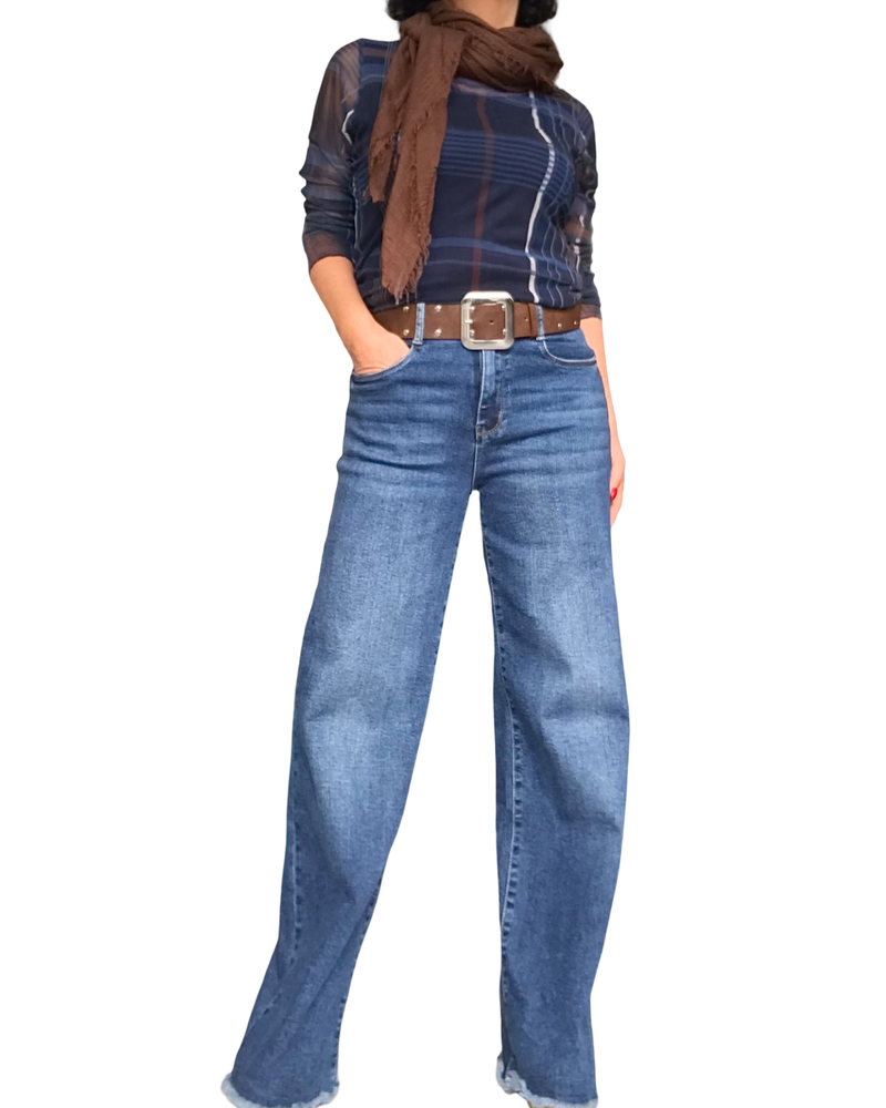 Chandail à manches longues en voile à carreaux marine