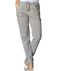 Pantalon moka à taille élastique avec cordon et boutons décoratifs