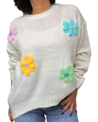 Chandail en tricot crème avec appliqué de 4 fleurs