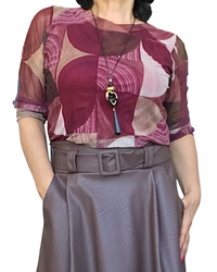 Chandail à manches longues en voile imprimé de demi-cercles bourgogne, brun et beige