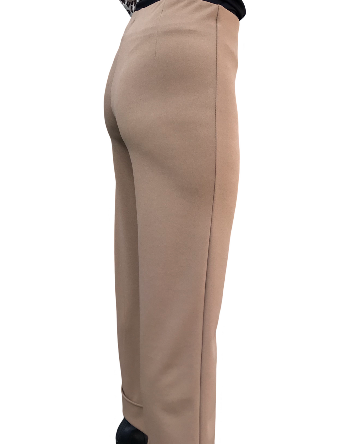 Pantalon jambe droite 7/8 taille élastique camel de coté