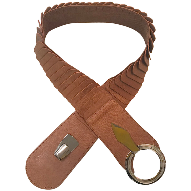 Ceinture en cuir végan camel élastique à bande large