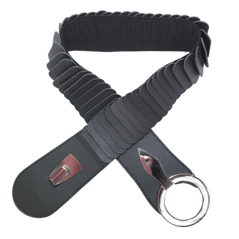 Ceinture en cuir vegan noire élastique à bande large