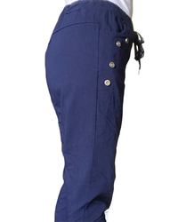 Pantalon bleu marin à taille élastique avec cordon et boutons décoratifs