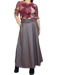 Jupe longue brune cuir vegan, coupe ligne A