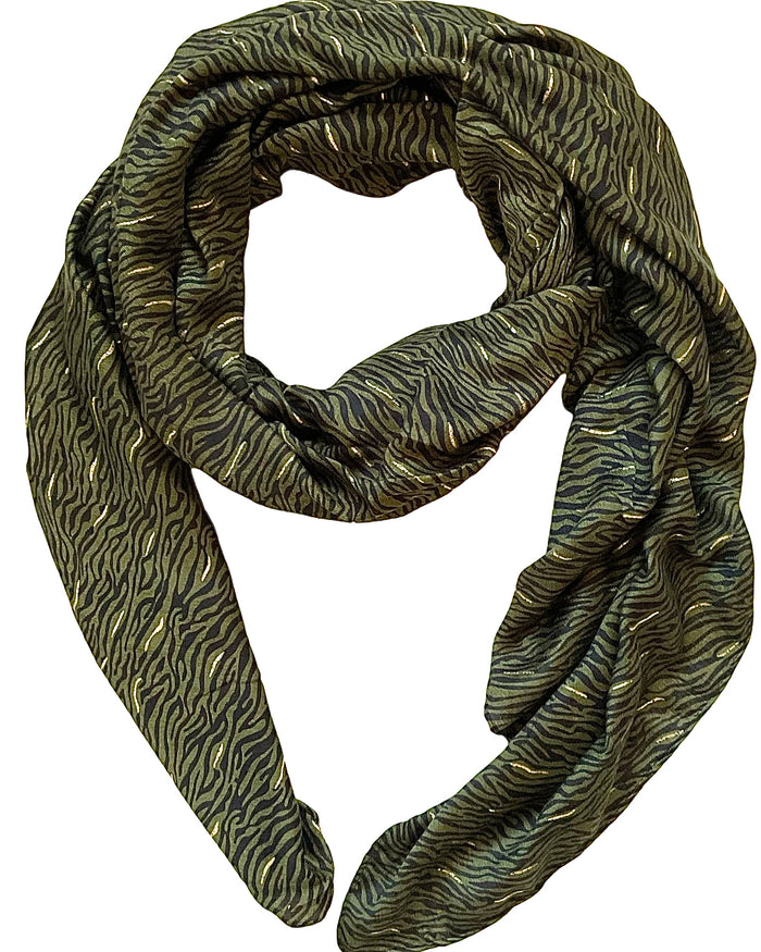 Foulard zébré noir et vert 100% viscose