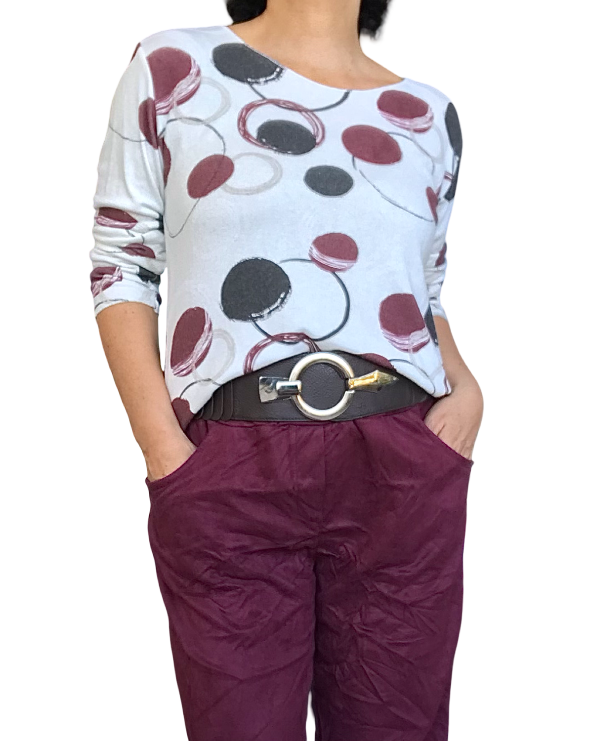 T-shirt manche longue crème  imprimé de cercle