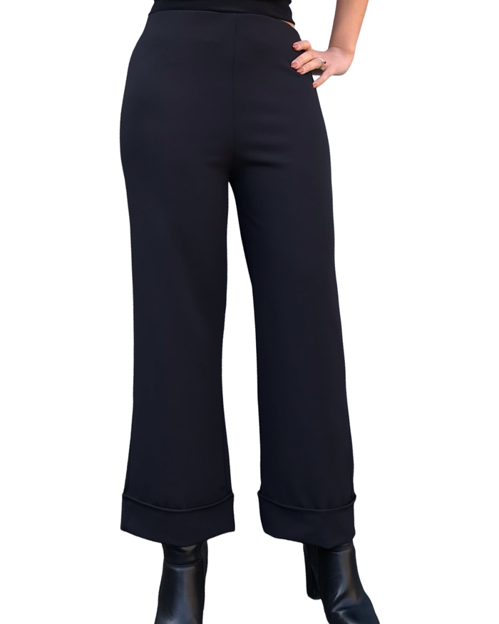 Pantalon jambe droite 7/8 taille élastique noir