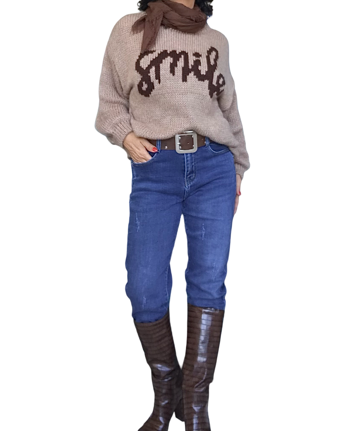 Jeans bleu moyen boyfriend avec égratignures
