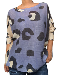 Chandail tricot print animal bleu ciel avec brillance