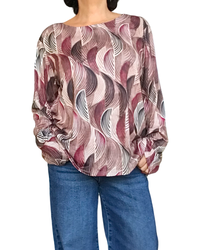 Chandail manche longue à motifs de demi-cercle bourgogne, moka, noir