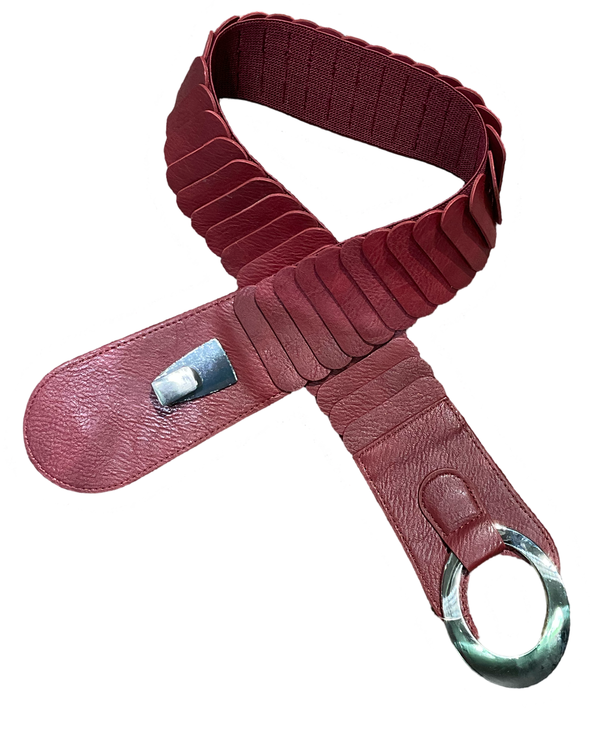 Ceinture en cuir végan rouge vin élastique à bande large